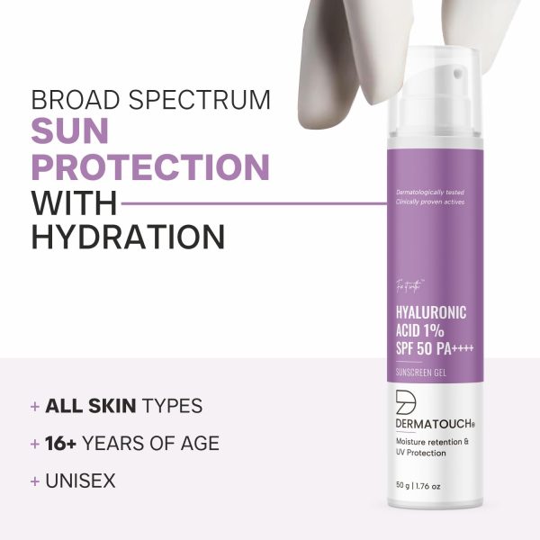 ⁦DERMATOUCH HYALURONIC ACID 1% SUNSCREEN | SPF 50 PA++++ | FOR ALL SKIN TYPES | NO WHITE CAST | 50G⁩ - الصورة ⁦5⁩