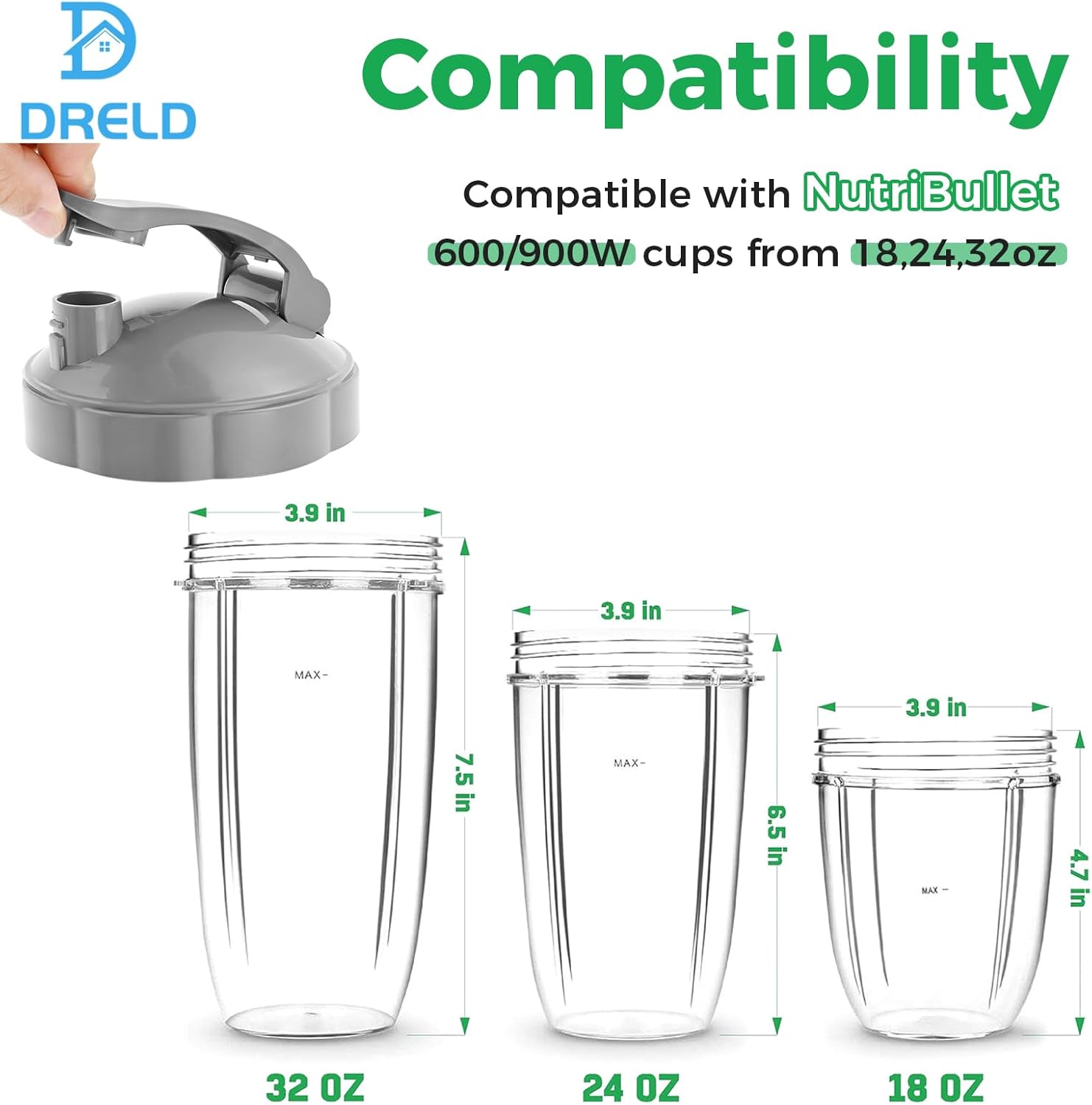 DRELD Pack of 2 Flip Top To Go Lids for Nutribullet Accessories 600W/900W, Resealable Cup Lid, Nutribullet, Hinged Lid Compatible with Nutri Bullet Mixing Cup 18oz/24oz/32oz 2 DRELD Pack of 2 Flip Top To Go Lids for Nutribullet Accessories 600W/900W, Resealable Cup Lid, Nutribullet, Hinged Lid Compatible with Nutri Bullet Mixing Cup 18oz/24oz/32oz - الصورة 2
