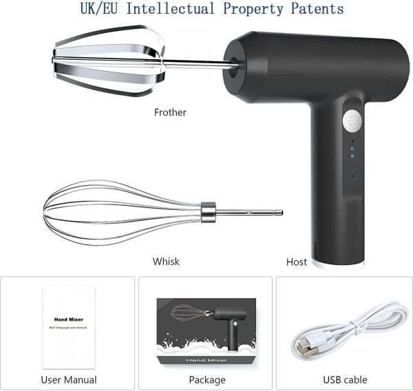 ⁦Arabest Hand Mixer,Cordless Electric Whisk Portable Handheld Electric Mixer with 3-speed Self-Control,Stainless Steel Beaters & Balloon Whisk for Whipping,Pudding, Cookies, Cakes, Batters⁩ - الصورة ⁦6⁩