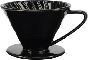 ZYNOXITY V60 Pour Over Coffee Dripper, Ceramic Manual Brew System, Single Cup Design, Porcelain Filter Accessory Size 02, Black