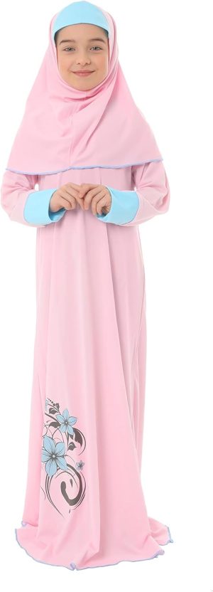 Girl's Prayer Dress with Flower Print and Cuffs