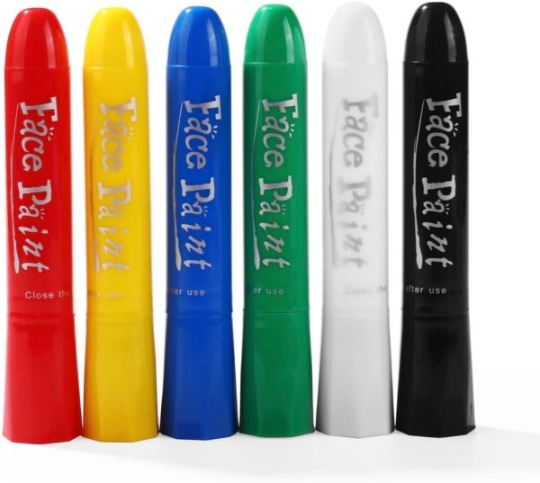 ⁦Face Paint Sticks Body Painting Kit Safety Face Painting Crayons Easy to Clean for Makeup Parties Sport Events Birthday Festivals Cosplay (6 Classic Color)⁩ - الصورة ⁦6⁩