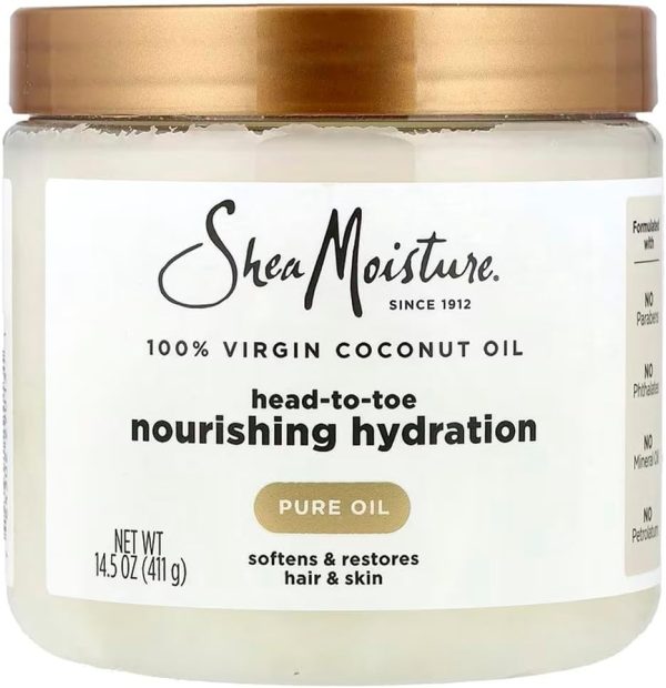 ⁦SHEA MOISTURE for Dry Skin Nourishing Hydration 100% Extra Virgin Coconut Oil Soften and Restore Skin and Hair 14.5 oz⁩ - الصورة ⁦2⁩