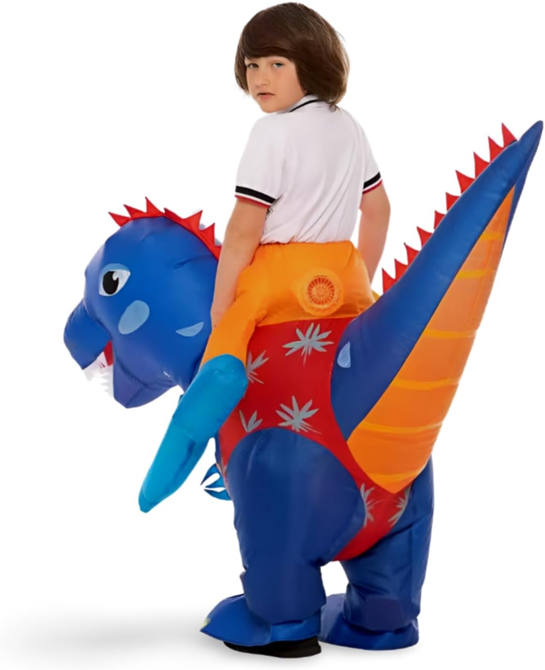 زي ديناصور قابل للنفخ للاطفال، ازرق وبرتقالي، 80-150 سم، البوليستر 6 زي ديناصور قابل للنفخ للاطفال، ازرق وبرتقالي، 80-150 سم، البوليستر - الصورة 6