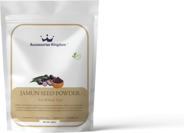 ⁦Accessorize Kingdom Jamun Seed Powder for Skin & Hair – 100% Natural & Pure | Supports Clear Skin, Controls Oil & Reduces Blemishes | Strengthens Hair, Nourishes Scalp & Promotes Growth | (100gm)⁩ - الصورة ⁦6⁩