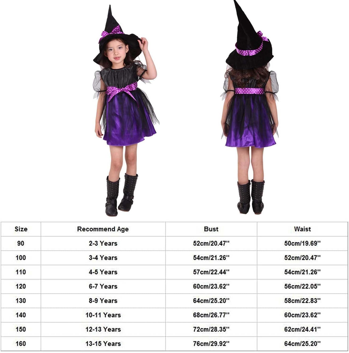 AUTOYSUR Girls Witch Costume, Purple Witch Dress and Witch Hat, Kids Witch Costumes for Cosplay Party 2 AUTOYSUR Girls Witch Costume, Purple Witch Dress and Witch Hat, Kids Witch Costumes for Cosplay Party - الصورة 2