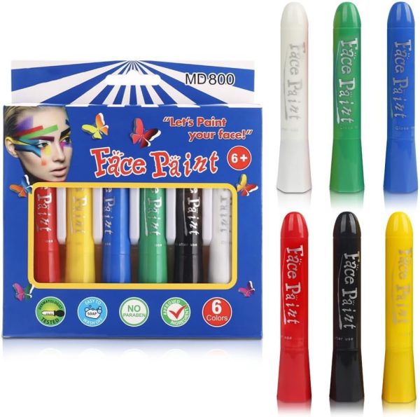 ⁦Face Paint Sticks Body Painting Kit Safety Face Painting Crayons Easy to Clean for Makeup Parties Sport Events Birthday Festivals Cosplay (6 Classic Color)⁩ - الصورة ⁦2⁩