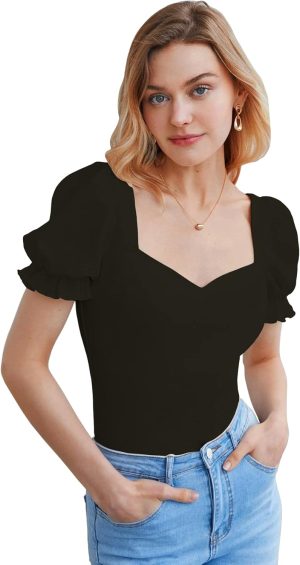 Shasmi Women's & Girls' Solid Sweet heart Neck Slim Fit Simplicity Tops