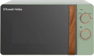 Russell Hobbs RHMM713MG-N 17 Litre Matt Green Manual Microwave with Wood Effect handle and dials