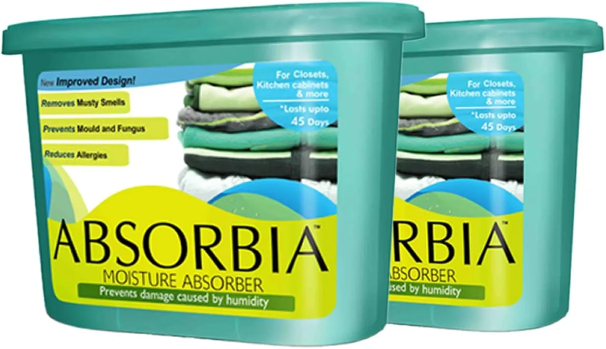 Absorbia Moisture Absorber | Absorbia Classic - Value Pack of 2 (600ml Each) | Dehumidier for Wardrobe, Cupboards & Closets | Fights Against Moisture, Mould, Fungus & Musty smells