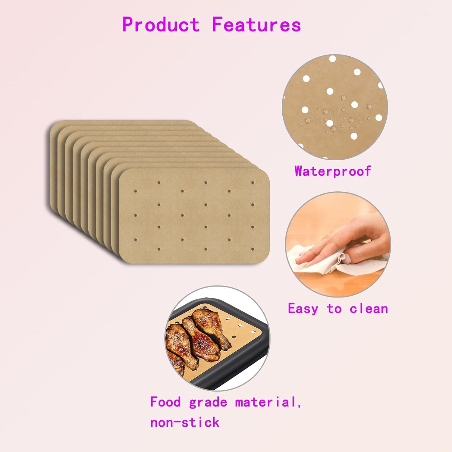 Duomama 100 PCS Air Fryer Non-Stick Paper Liners.Unbleached Perforated Papers,Disposable Paper Liner,Air Fryer Rectangle for Baking. 6 Duomama 100 PCS Air Fryer Non-Stick Paper Liners.Unbleached Perforated Papers,Disposable Paper Liner,Air Fryer Rectangle for Baking. - الصورة 6