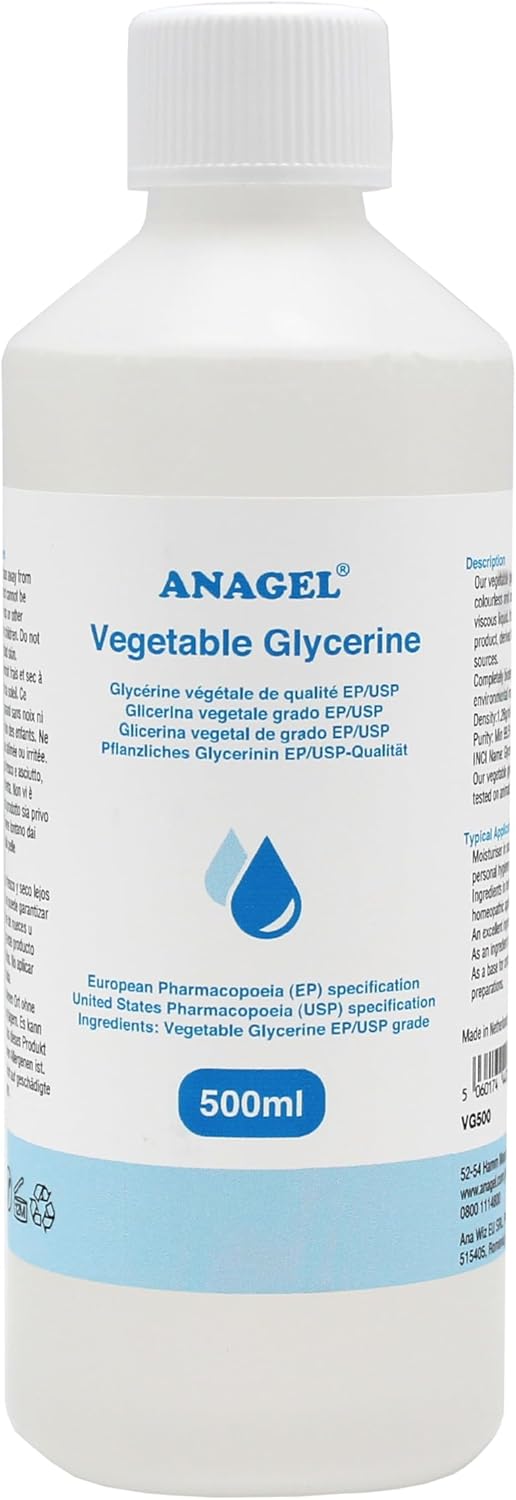 ANAGEL Vegetable Glycerine | EP/USP Grade, NON-GMO, Colourless and Odourless | 500ml 1 ANAGEL Vegetable Glycerine | EP/USP Grade, NON-GMO, Colourless and Odourless | 500ml