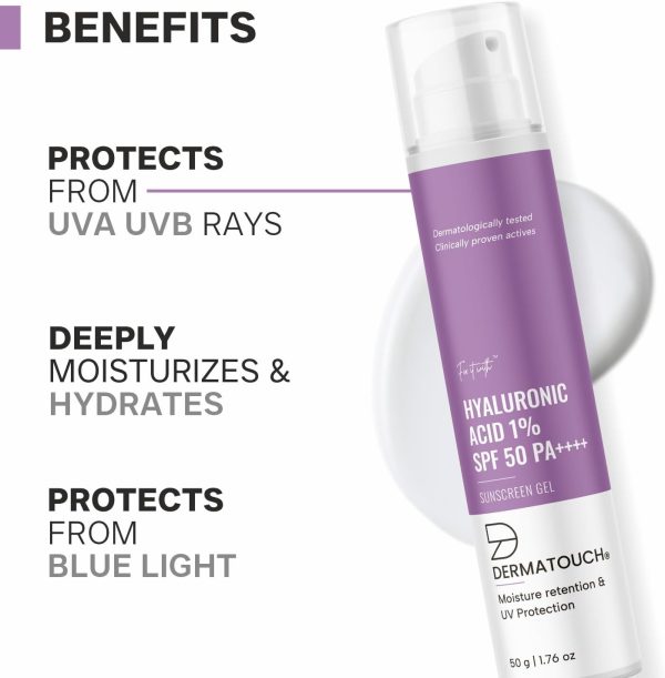 ⁦DERMATOUCH HYALURONIC ACID 1% SUNSCREEN | SPF 50 PA++++ | FOR ALL SKIN TYPES | NO WHITE CAST | 50G⁩ - الصورة ⁦2⁩