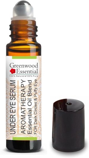 Greenwood Essential Under Eye Serum - for Dark Circles & Puffy Eyes. Blend of German Chamomile, Coffee, Sandalwood, Rose Geranium, French Lavender & Fennel Seed Essential Oils 10ml
