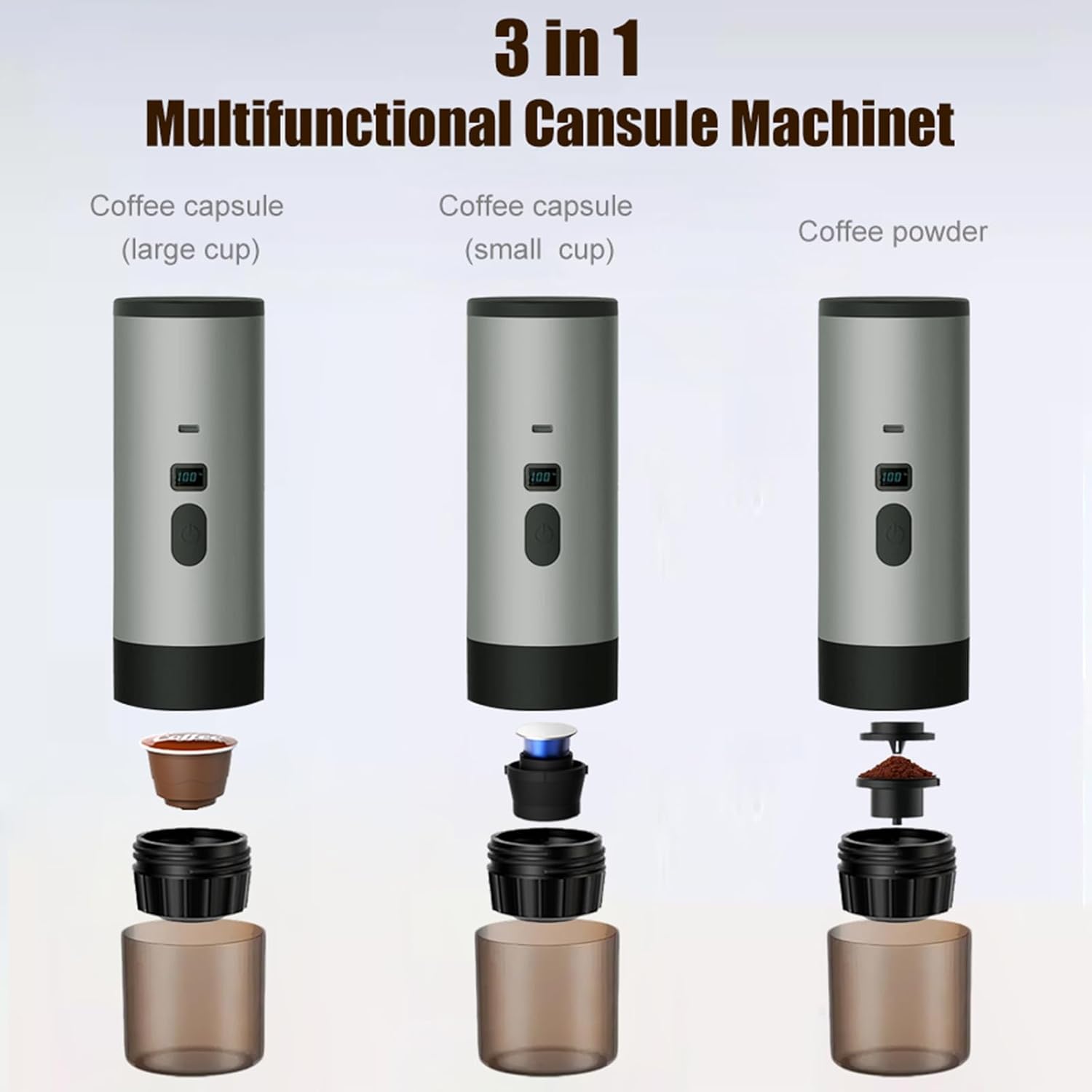 EastChoix Portable Espresso Machine, High-Pressure Self-Heating Coffee Maker, 3-in-1 Wireless Design Compatible with Coffee Capsules & Ground Coffee, USB-C Charging, for Travel, Camping & Office Use 2 EastChoix Portable Espresso Machine, High-Pressure Self-Heating Coffee Maker, 3-in-1 Wireless Design Compatible with Coffee Capsules & Ground Coffee, USB-C Charging, for Travel, Camping & Office Use - الصورة 2