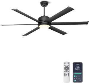 Ohniyou Ceiling Fan with Lights - 60" Industrial Fan Remote & APP Control, Dimmable, DC Motor, Outdoor Ceiling Fan for Patio Living Room, Black