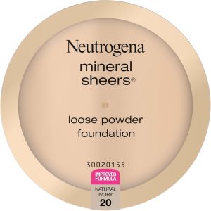 Neutrogena Mineral Sheers Lightweight Loose Powder Makeup Foundation with Vitamins A, C, & E, Sheer to Medium Buildable Coverage, Skin Tone Enhancer, Face Redness Reducer, Natural Ivory 20,.19 oz
