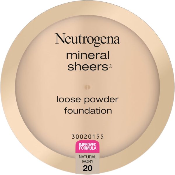 Neutrogena Mineral Sheers Lightweight Loose Powder Makeup Foundation with Vitamins A, C, & E, Sheer to Medium Buildable Coverage, Skin Tone Enhancer, Face Redness Reducer, Natural Ivory 20,.19 oz