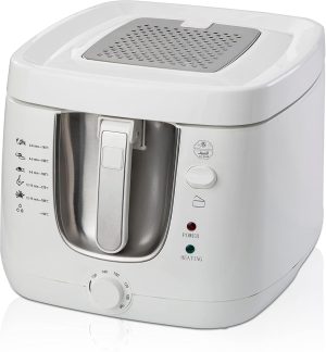 قلاية كهربائية عميقة E04203 سعة 3 لتر، بقدرة 1500 واط، بهيكل من البلاستيك والفولاذ المقاوم للصدأ، مع خزان زيت ثابت من السيف، لون أبيض