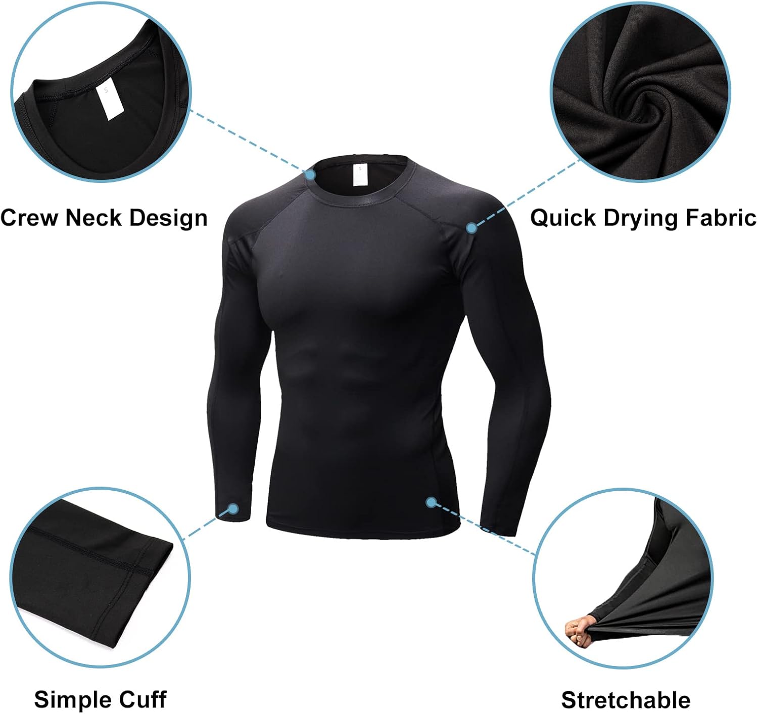 LNFINTDO 2 Pack Mens Compression Tops Base Layer Long Sleeve for Men T-Shirt Dry Fit Cooling Sport Tops for Workout Athletic Training Cycling Gym 4 LNFINTDO 2 Pack Mens Compression Tops Base Layer Long Sleeve for Men T-Shirt Dry Fit Cooling Sport Tops for Workout Athletic Training Cycling Gym - الصورة 4