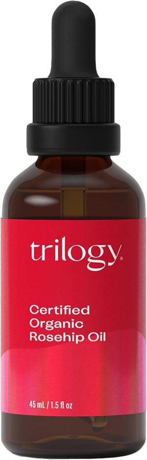 Trilogy Certified Organic Rosehip Oil - Pure Cold-Pressed Rosehip Seed Oil for Scars, Stretch Marks, Fine Lines & Wrinkles - With Omega 3, 6 & 9 for All Skin Types, USDA Certified, 1.52 Ounce