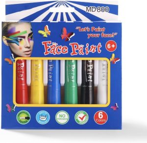 Face Paint Sticks Body Painting Kit Safety Face Painting Crayons Easy to Clean for Makeup Parties Sport Events Birthday Festivals Cosplay (6 Classic Color)