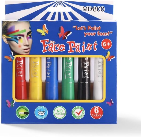 Face Paint Sticks Body Painting Kit Safety Face Painting Crayons Easy to Clean for Makeup Parties Sport Events Birthday Festivals Cosplay (6 Classic Color)