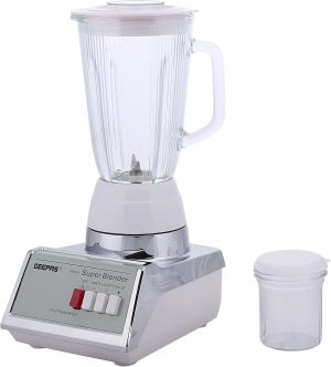 Geepas 450W Stainless Steel Blender - 2 Speed Control, Overheat Protection, Plastic jar, Sharp Blades & Mill Chopping Blender, Anti-Slip Feet Design White/Silver, 1.4L GSB1603