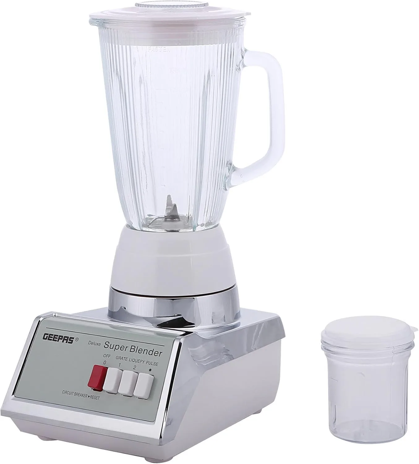 Geepas 450W Stainless Steel Blender - 2 Speed Control, Overheat Protection, Plastic jar, Sharp Blades & Mill Chopping Blender, Anti-Slip Feet Design White/Silver, 1.4L GSB1603 6 Geepas 450W Stainless Steel Blender - 2 Speed Control, Overheat Protection, Plastic jar, Sharp Blades & Mill Chopping Blender, Anti-Slip Feet Design White/Silver, 1.4L GSB1603