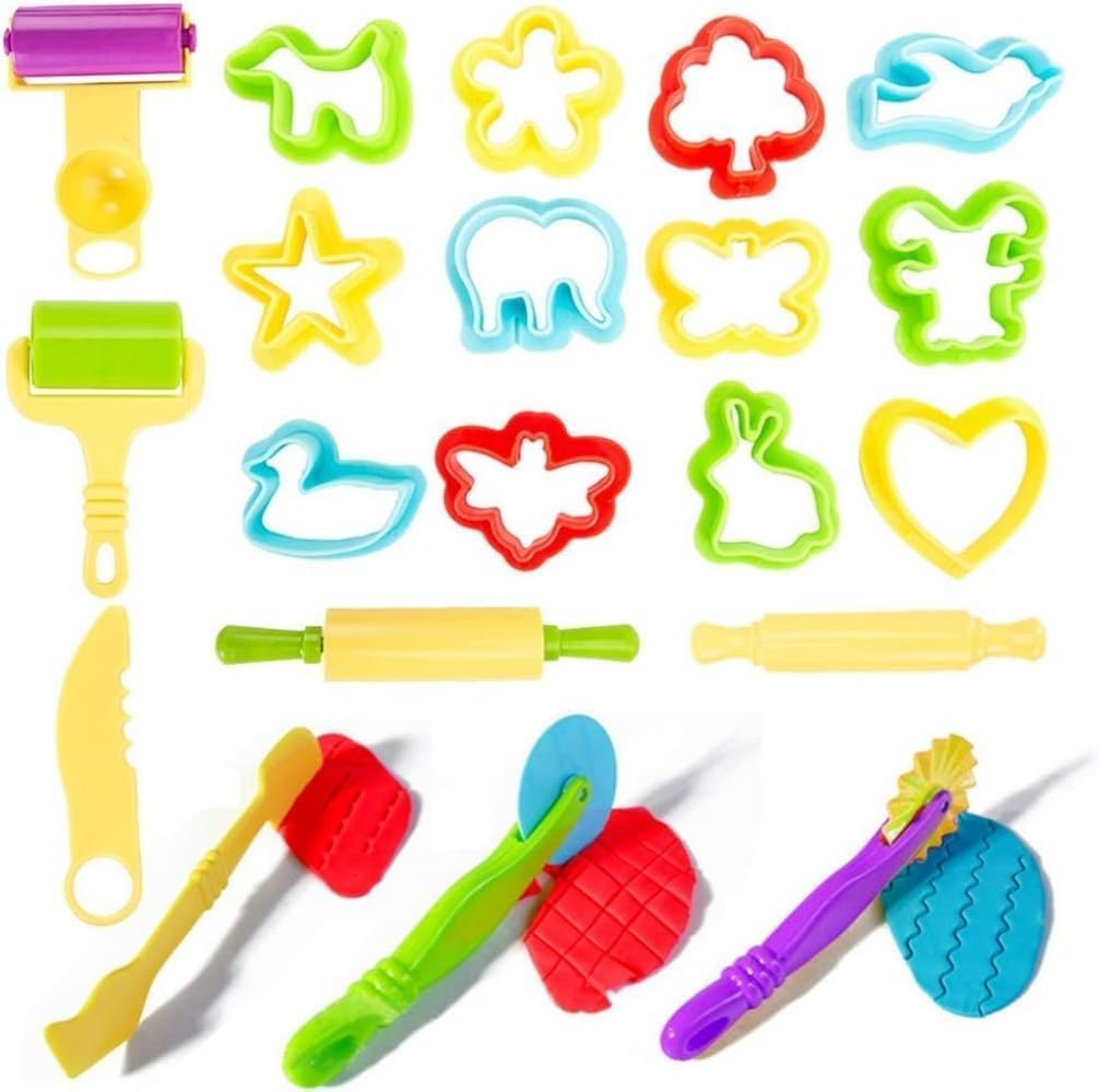 Montchi 20pcs Playdough Tools and Cutters, Clay Dough Tool Kit Plastic Colorful DIY Play Dough Tools Set Plasticine Modelling Tools Clay Rollers and Cutters for Kids, Random Color 1 Montchi 20pcs Playdough Tools and Cutters, Clay Dough Tool Kit Plastic Colorful DIY Play Dough Tools Set Plasticine Modelling Tools Clay Rollers and Cutters for Kids, Random Color