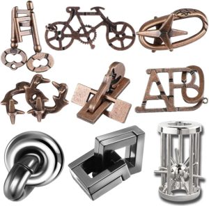 NALACAL 9 Pcs Metal Puzzles, Steel Brain Teaser Puzzles, for Adults 3D Metal Puzzle for Adults Unlock Interlocking Puzzle, Adult Mind Puzzle Game,s IQ Education Puzzle Toys Smart Toy (Exquisite Style)