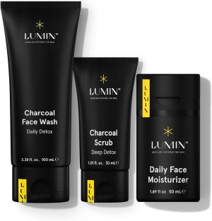 Lumin - Smooth Operator Detox - Men's skincare kit, Includes: Charcoal Face Wash Daily Detox, Charcoal Scrub Deep Detox & Daily Face Moisturizer, Suitable for all skin types, Two Month Supply