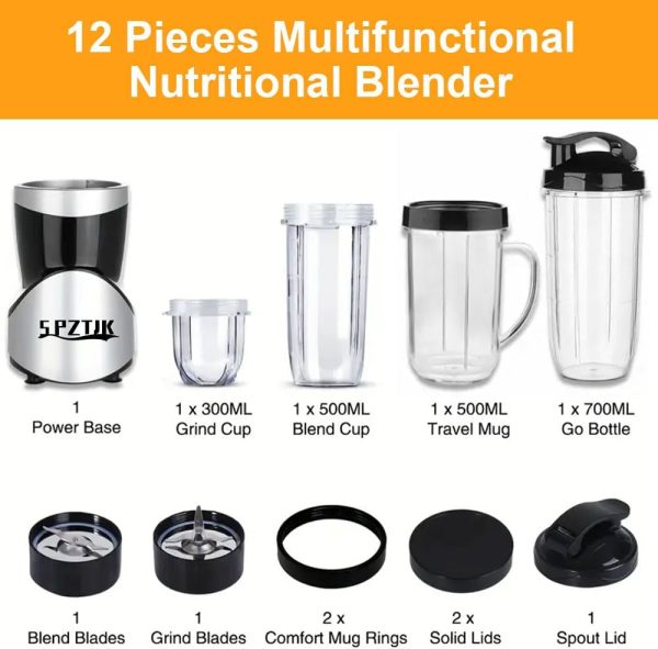 ⁦4 Cup Multi-Function High Speed Blender, 15-Piece 4-in-1 Portable Blender and Grinder Combo for Kitchen, Personal Blender,Smoothies Maker with 4 BPA-Free Cup,Baby food maker, kitchen mixer⁩ - الصورة ⁦8⁩