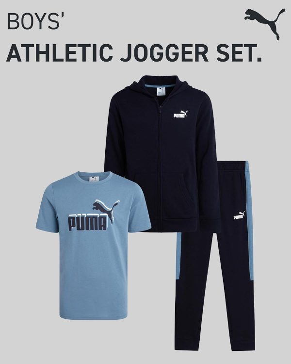 ⁦PUMA Boys' Fleece Jogger Set - 3 Piece Hoodie, T-Shirt, and Jogger Sweatpants - Athleisure Outfit Set for Boys (Sizes: 8-16)⁩ - الصورة ⁦2⁩