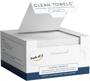 Clean Skin Club Clean Towels, 100% USDA Biobased Dermatologist Approved Face Towel, Disposable Clinically Tested Face Towelette, Facial Washcloth, Makeup Remover Dry Wipes, Ultra Soft (2 pack)