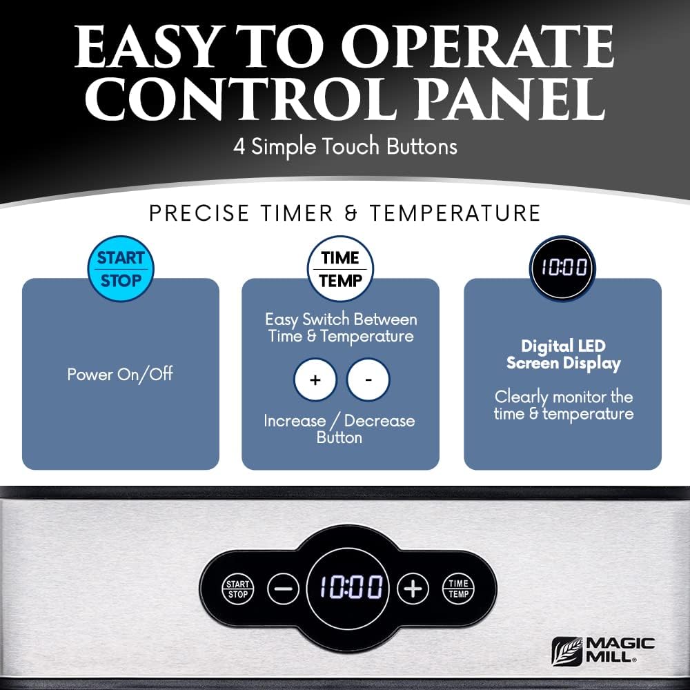 Magic Mill, Dehydrator | Digital Adjustable Timer and Temperature Control - Electric Food Preservation Machine with Powerful Drying Capacity (5 Stainless Steel Trays), MFD-5000 2 Magic Mill, Dehydrator | Digital Adjustable Timer and Temperature Control - Electric Food Preservation Machine with Powerful Drying Capacity (5 Stainless Steel Trays), MFD-5000 - الصورة 2