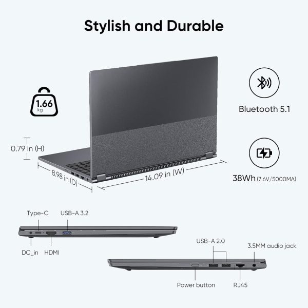 ⁦AE86 15.6" 2-in-1 Laptop | 16GB DDR4 RAM 512GB Storage | AMD Ryzen 3 3200U (up to 3.5GHz) | AMD Radeon Vega 3 | FHD Touchscreen | Windows 11 Pro | Wi-Fi 5 | BT5.1 | RJ45 | Backlit Keyboard (Upgraded)⁩ - الصورة ⁦8⁩