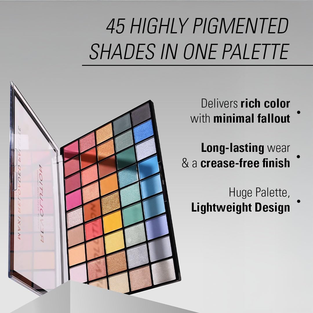 Makeup Revolution Maxi Reloaded, Eyeshadow Palette, 45 Shades, Highly Pigmented, Colorful Matte & Shimmer Shades, Big Shot, 60.8g 2 Makeup Revolution Maxi Reloaded, Eyeshadow Palette, 45 Shades, Highly Pigmented, Colorful Matte & Shimmer Shades, Big Shot, 60.8g - الصورة 2