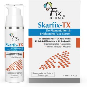Fixderma Skarfix-TX Face Serum with 4% Kojic Acid, 4% Niacinamide Serum, 3% Tranexamic Acid & 2% Alpha Arbutin | Treats Hyper Pigmentation & Melasma | Reduce Acne Spots | brightening the Skin - 30Ml