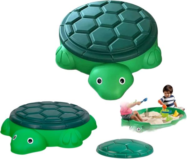 ⁦Kids Turtle Outdoor Sandbox Water Play Table, 123x90x21cm, Plastic Shell, Garden Play Set | حوض سلحفاة أخضر بغطاء⁩ - الصورة ⁦3⁩