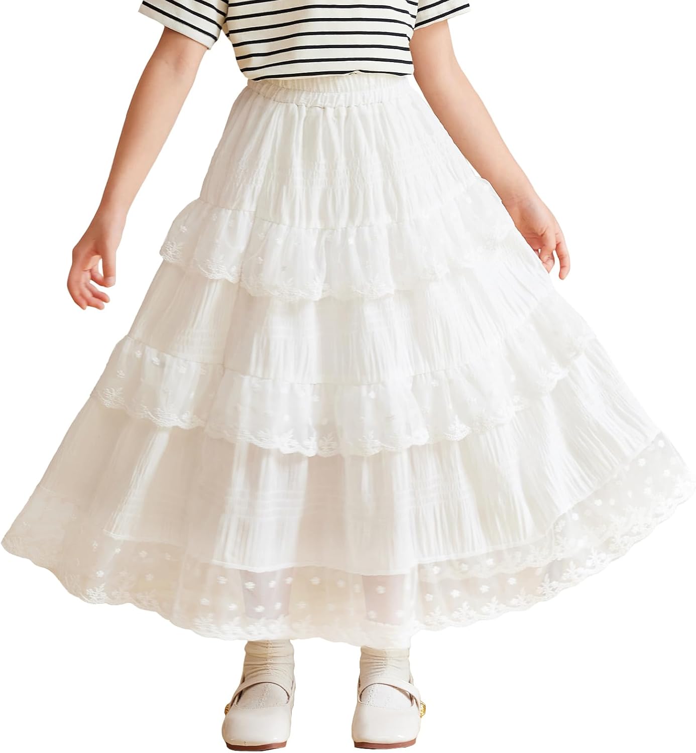 SEAUR Girls Maxi Skirt with Ruffle Tier Casual Kids Skirt with Pocket A-Line Elastic Waist Cotton Blend School Daily Casual Party Summer Wear 3-12 Years 1 SEAUR Girls Maxi Skirt with Ruffle Tier Casual Kids Skirt with Pocket A-Line Elastic Waist Cotton Blend School Daily Casual Party Summer Wear 3-12 Years