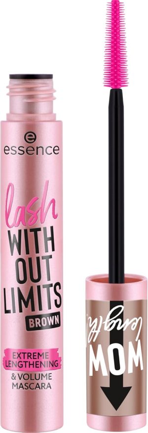 essence lash Withut Limits Brown Extreme Lengthening & Volume Mascara, No. 02, Brown, Long-Lasting, Volumising, Vegan, No Microplastic Particles, Nanoparticles Free, No Perfume, Pack of 1 (13 ml)