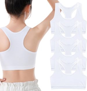 حمالات صدر رياضية للبنات بلون ابيض من اكسيلا ايليت، بلايز قصيرة من القطن الناعم للاعمار من 8 الى 14 سنة، حمالات صدر غير مبطنة للتدريب للشباب، ملابس داخلية مريحة وجيدة التهوية للاطفال النشيطين، بدون