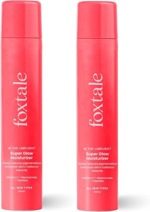 FoxTale Super Glow Moisturizer Cream With Nano Vitamin C | Niacinamide | Encapsulated Peptides Bright Skin From 1St Use | Goes 2X Deeper | For All Skin Types | Men & Women - 50Ml (Pack Of 2)