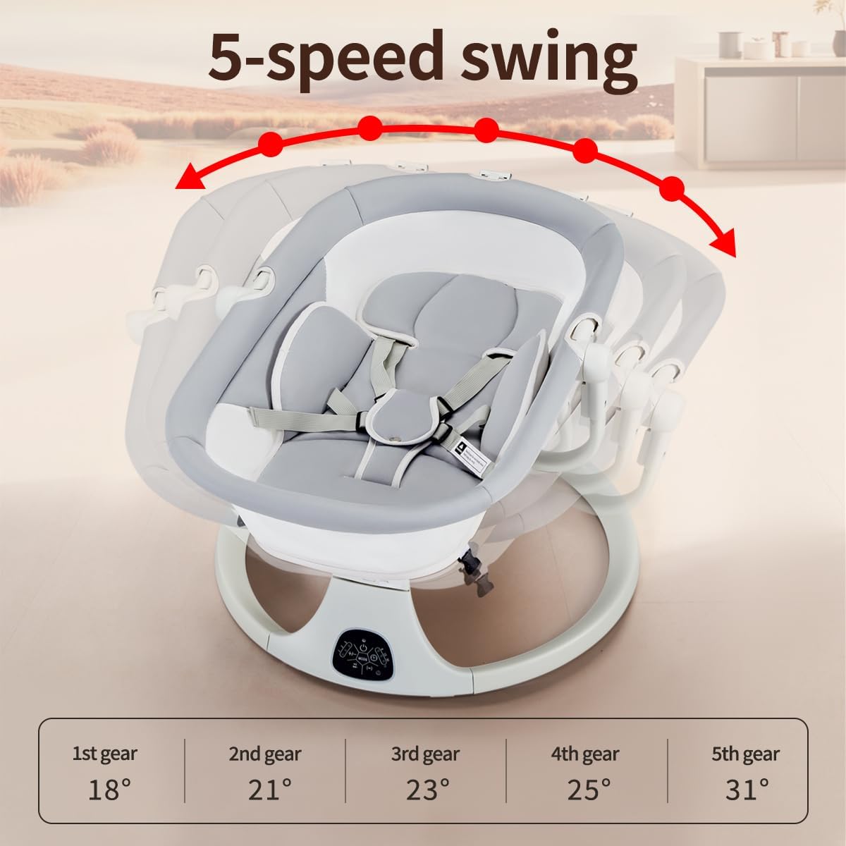 3-in-1 Baby Swing, Electric Rocker and Bouncer Chair, 5 Swing Speed, 10 Lullabies, Remote Control, Timing and Bluetooth Function, With Mosquito Net, 5-Point Harness,Gray with White 5 3-in-1 Baby Swing, Electric Rocker and Bouncer Chair, 5 Swing Speed, 10 Lullabies, Remote Control, Timing and Bluetooth Function, With Mosquito Net, 5-Point Harness,Gray with White - الصورة 5