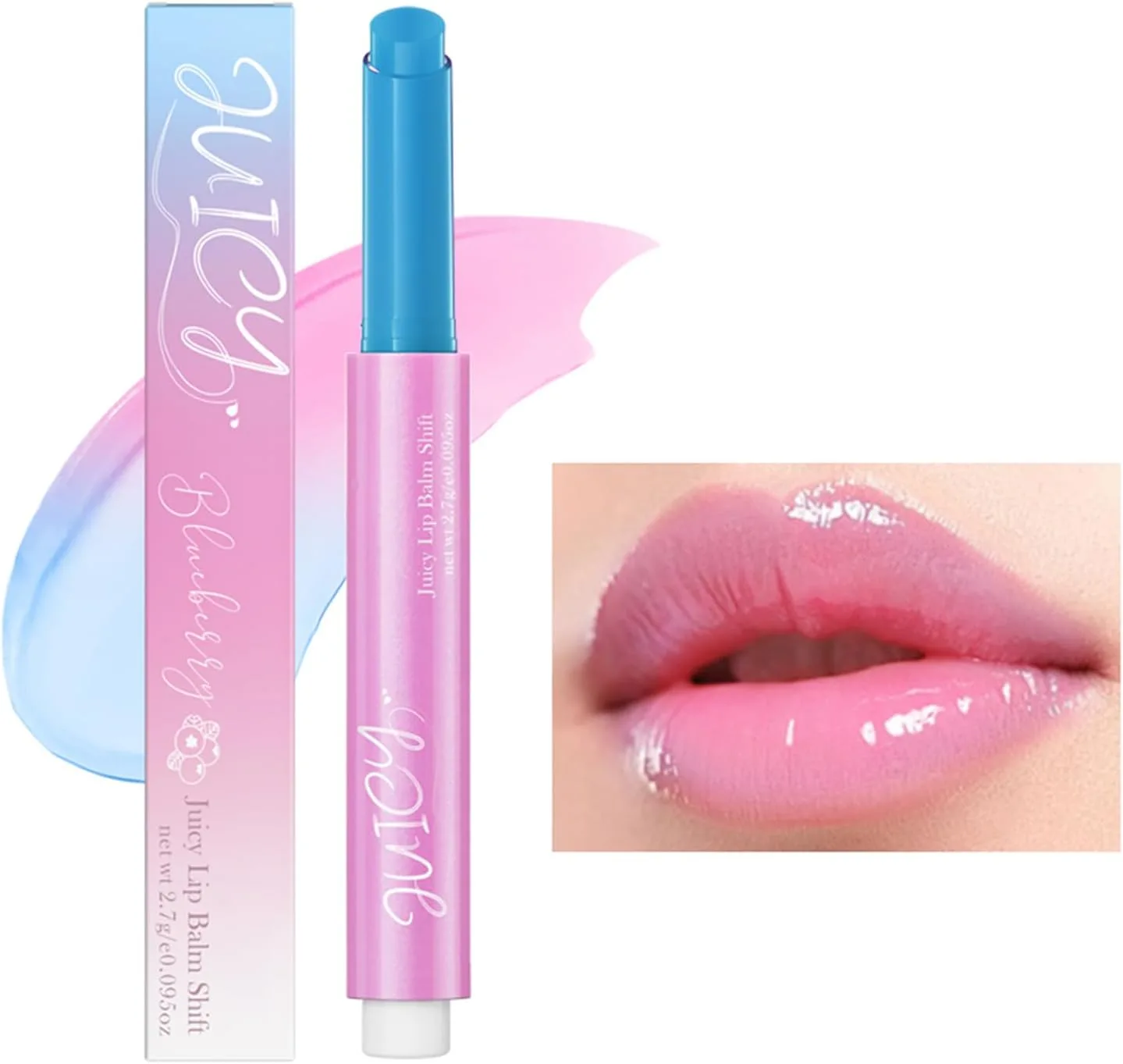 Ph Lip Balm, Color Changing Lip Balm, Juicy Lip Balm Shift - Fruit Flavored Moisturizing and Glossy Lip Care - Pink Lip Serum, Soothing and Protecting Lips (Blueberry)