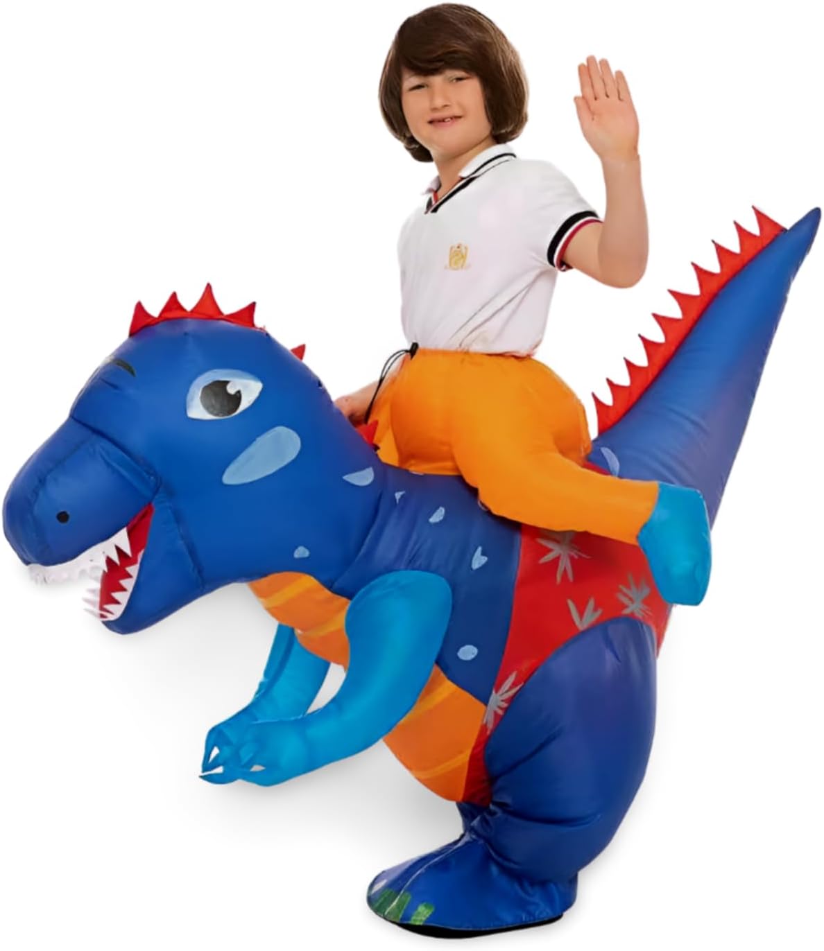 زي ديناصور قابل للنفخ للاطفال، ازرق وبرتقالي، 80-150 سم، البوليستر 1 زي ديناصور قابل للنفخ للاطفال، ازرق وبرتقالي، 80-150 سم، البوليستر
