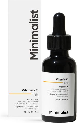 Minimalist 10% Vitamin C Face Serum for Glowing Skin (Formulated & Tested For Sensitive Skin) | Non Irritating | Non Sticky | Brightening Vit C Formula For Men and Women | 10 ml