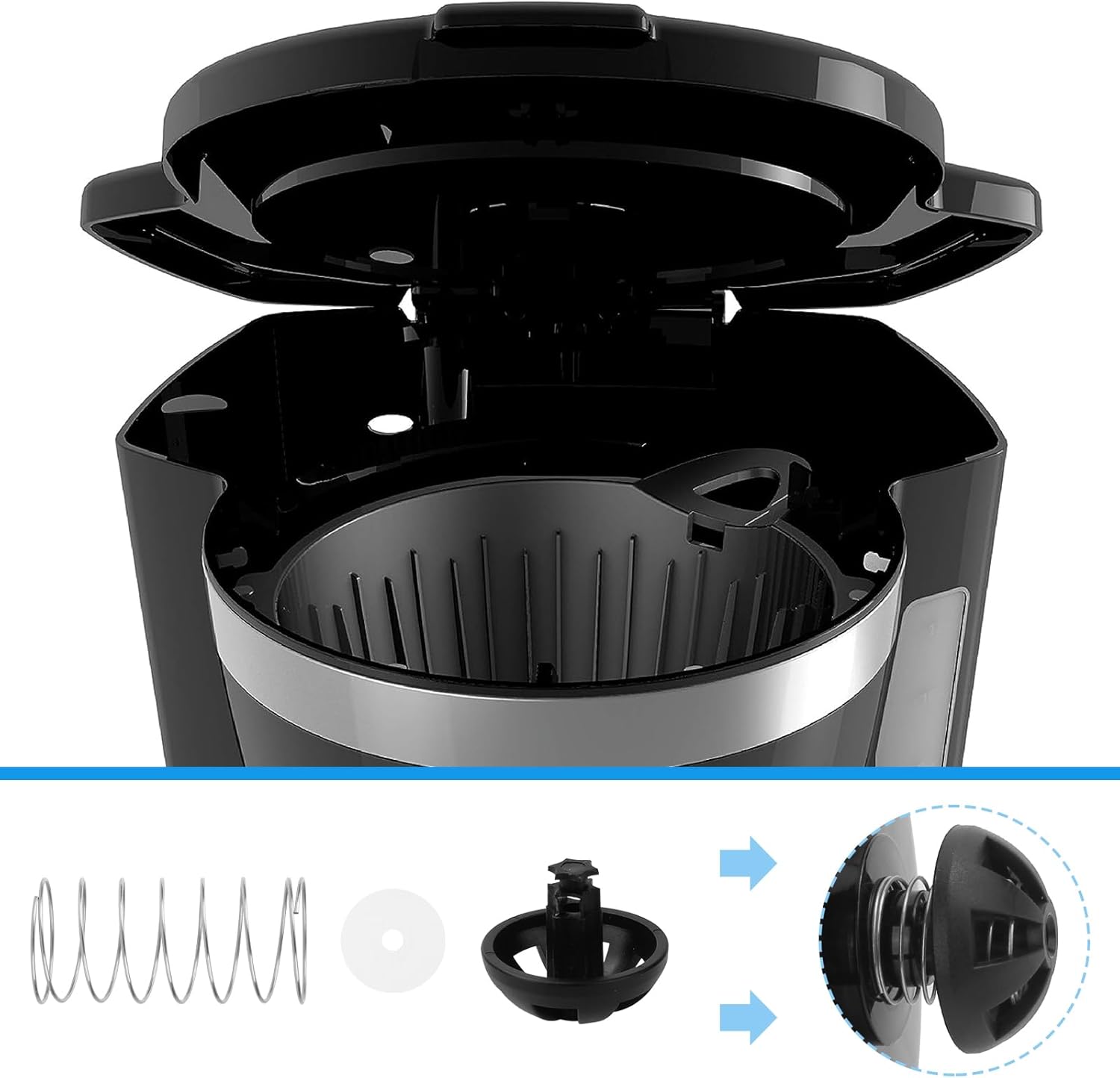 Coffee Machine Brewing Basket Bottom spring loaded stopper kits Fits for Black+Decker CM1160B coffee makers Brew Basket, fits majority 4-12 Cup Drip Coffee Makers 2 pack 7 Coffee Machine Brewing Basket Bottom spring loaded stopper kits Fits for Black+Decker CM1160B coffee makers Brew Basket, fits majority 4-12 Cup Drip Coffee Makers 2 pack - الصورة 7