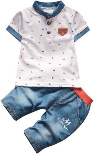 2 Pieces Short Clothing Boys Sleeves Kids and Short Outfits T-Shirt Set Toddler Boys Outfits & Set Shirt Black Children 140